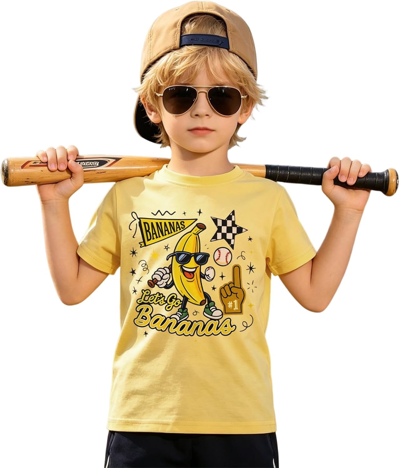 IZYJOY Baseball Shirt for Toddler Boy Girl Banana Star Baseball Tshirt Let’s Go Banana Tee Kids Baseball Outfit Game Day Top