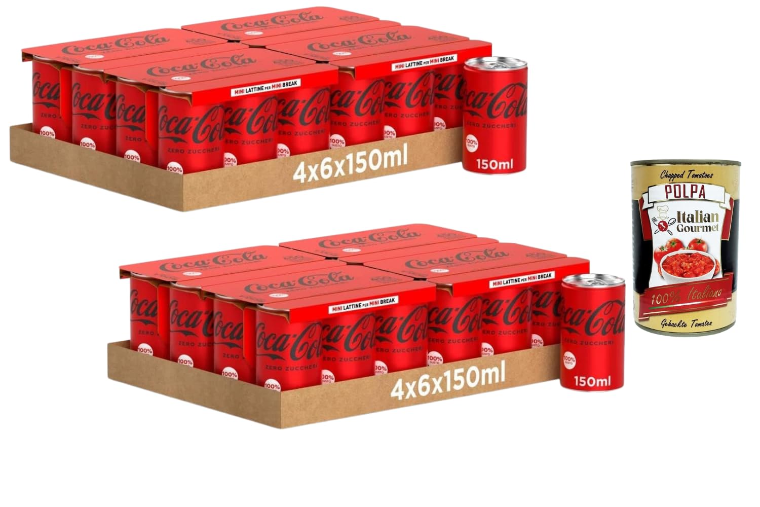 Italian Gourmet Bundle Cola Zero Mini-Dosen 48x150ml Vorratspack – zuckerfrei (ohne Zucker), prickelndes Erfrischungsgetränk mit Cola-Geschmack, handliche Mini-Format-Dosen + Italian Gourmet Polpa