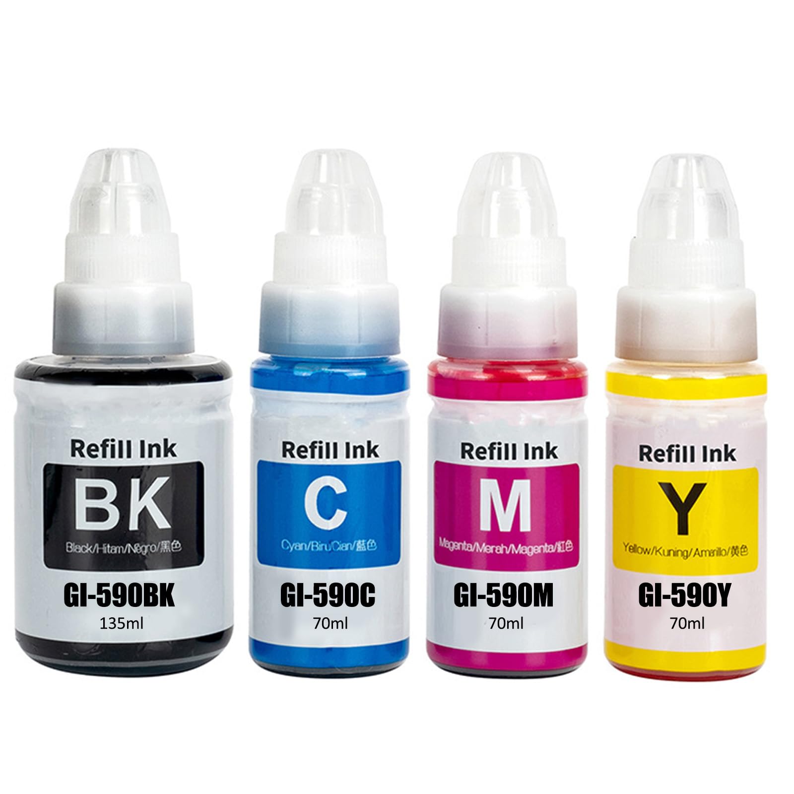 5er-Pack Kompatible Tinte Für Canon PIXMA G-Serie – GI-590/GI-490, 2x Schwarz (135ml), 1x Cyan, Magenta, Gelb (je 70ml), Für G1400, G1500, G2400 Etc.