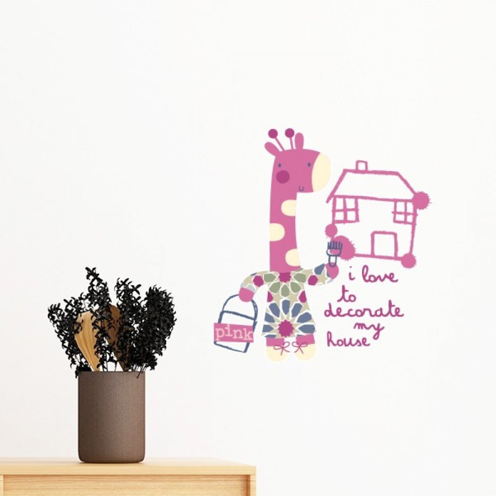 Girafe rose sticker mural pour décorer une chambre de bébé fille