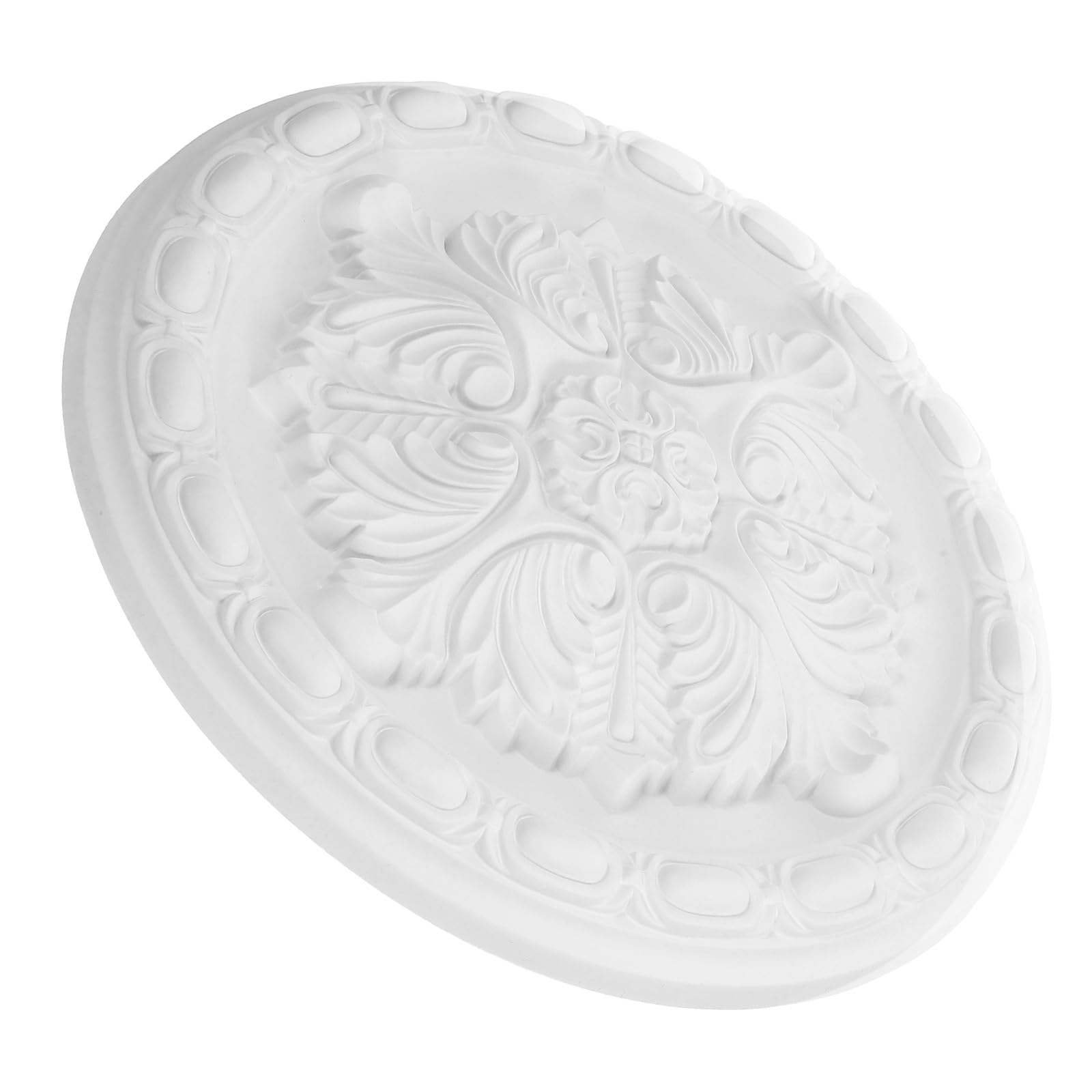 Rosone da Soffitto in Poliuretano Bianco Design Artistico Elegante, Medaglione Decorativo Resistente per Lampadari Salotto e Miglioramento Estetico del Soggiorno