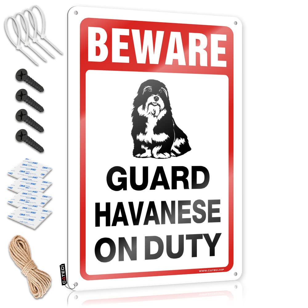HELIOFORGE Home Bar Decor Beware! Guard Havanese On Duty Tin Sign Tin Signs Sarcastic Metal Signs(30X40CM)