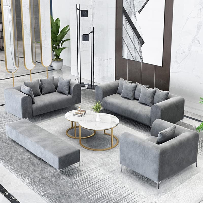 Gloria Sectional 8 Seater Sofa Set for Living Room 3+2+1 with Setti Grey | Modular Fabric Sofas 3 2 1 Seater | 6 Seater Sofa with Ottoman for Guest Room