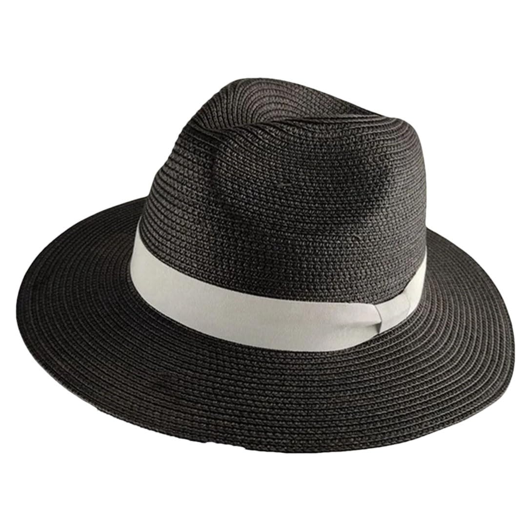 Cappello Panama da donna a tesa larga da spiaggia, Nero , 7 1/8-7 3/8
