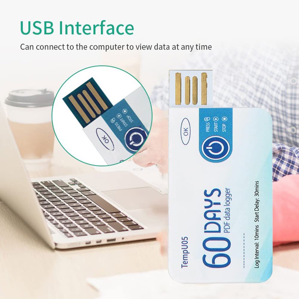 TempU05 Registratore di Dati di Temperatura USB Monouso, Registratore di Dati ad Alta Precisione Registratore di Temperatura per il Monitoraggio di Alimenti, Farmaci, Prodotti Chimici