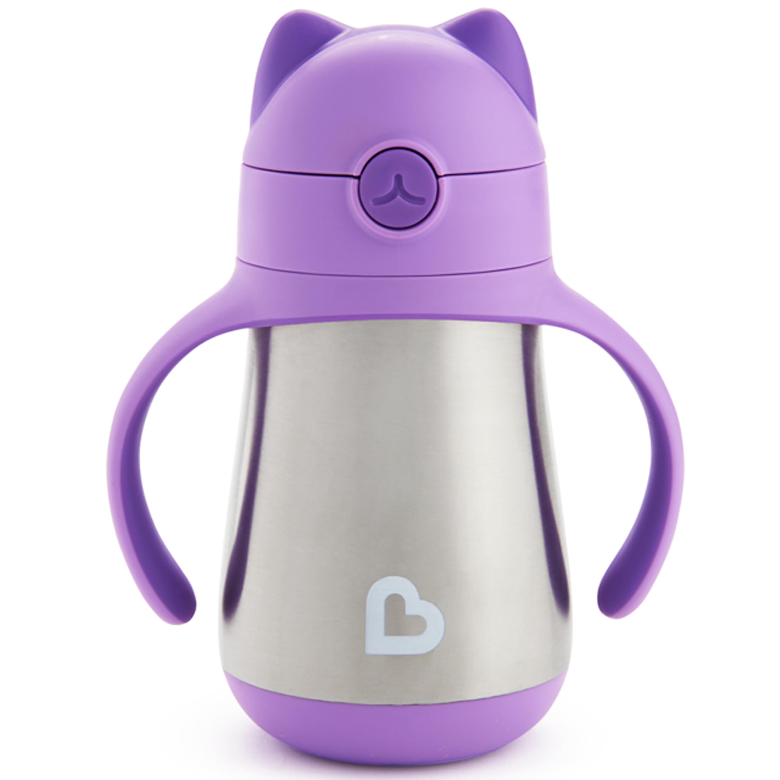 Munchkin Cool Cat Sippy Cup for Toddlers, Stainless Steel Straw Cup, 8 Ounce, Purple