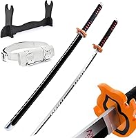 Vista 17 de Espada Demon Slayer de 41 pulgadas, con soporte de exhibición y cinturón, espada de Rengoku/espada de Tanjiro/espada de Zenitsu/textura original