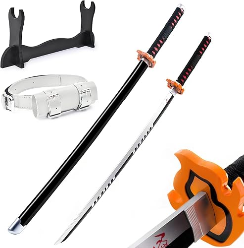 Demon Slayer Sword 41inch,with Display Stand and Belt, Rengoku SwordTanjiro SwordZenitsu SwordAnime Original Texture,for Demon Slayer Cosplay and