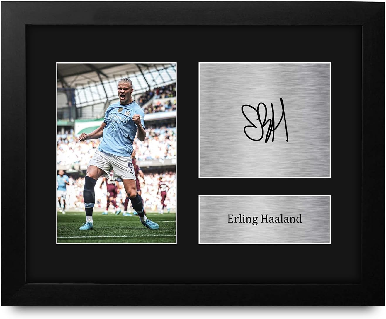 HWC Trading Erling Haaland Manchester City Framed Gifts Printed Signed Autograph Picture for Football Fans and Supporters - US Letter Size