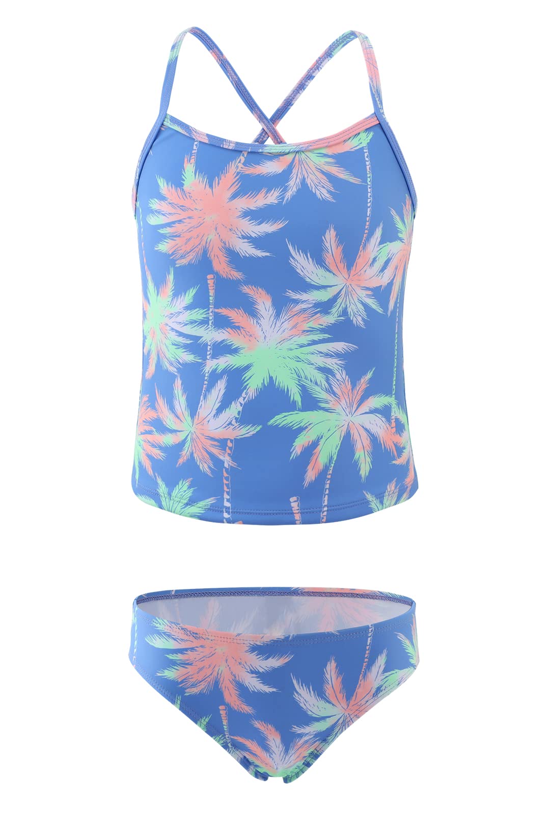 Girls Two Piece Tankini Swimsuits Hawaiian Ruffle Bathing Suit Summer Beach Swimwear Set