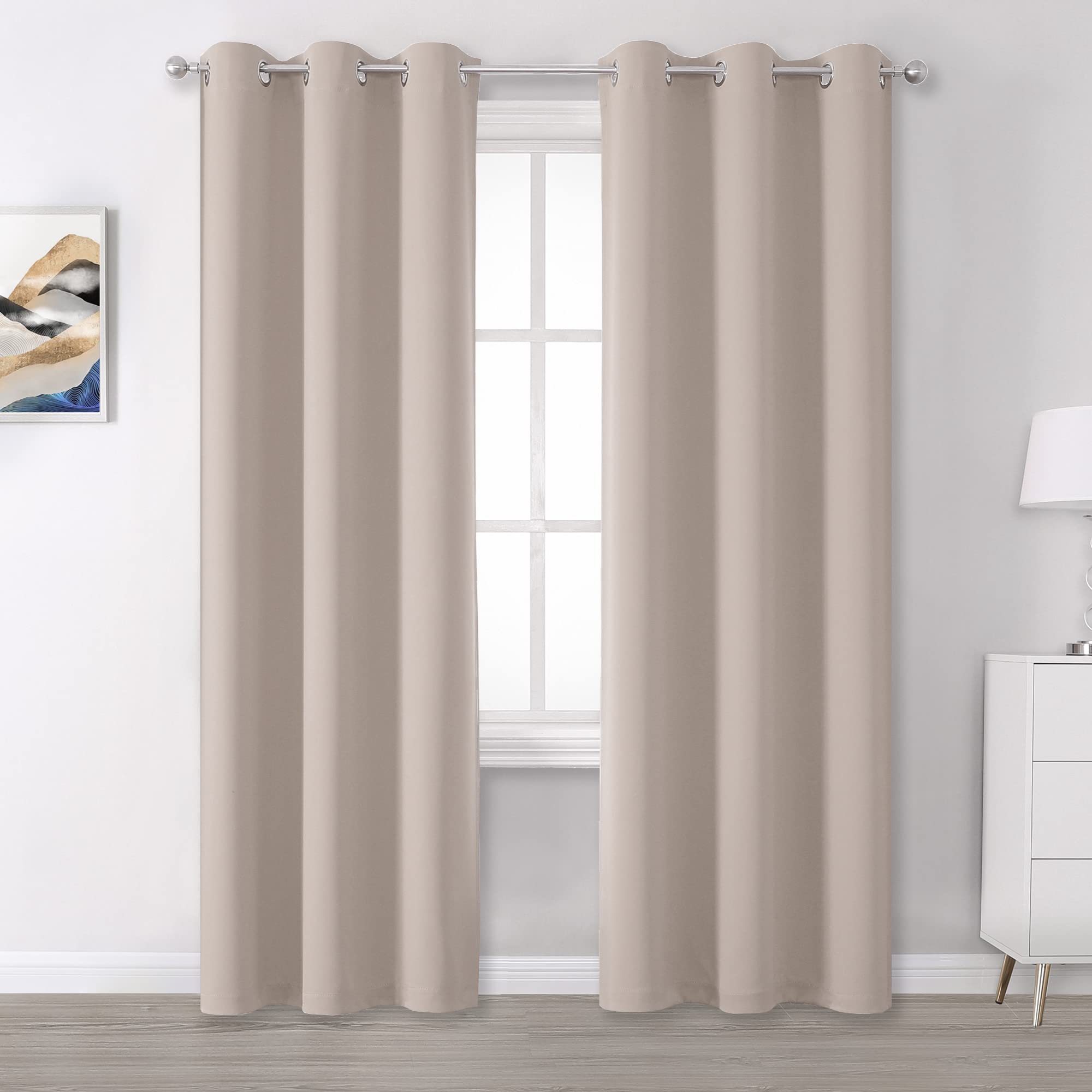 DUALIFE Room Darkening Bedroom Curtain Panels - 90 Inches Long 2 Panels Set Window Treatment Thermal Insulated, Privacy Draperies (34 inches Width, Warm Taupe, 1 Pair)