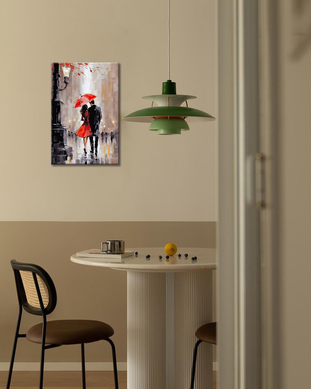 GLOKAKA Romantic Wall Art Modern Romantic Couple Walking in Street Wall Art City View Landscape Contemporary Oil Painting on Canvas Artwork for Bedroom Living Room Office Decor