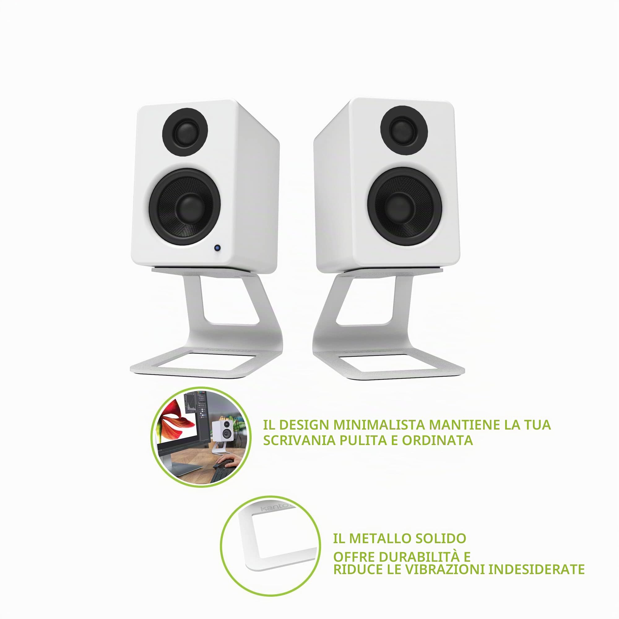 Kanto SE2W Elevated Desktop Speaker Stands for Small Speakers & Compact 2”-3” Studio Monitors | 3.8” Tall | Supports 3.2 kg | Silicone Padding | Pair | White