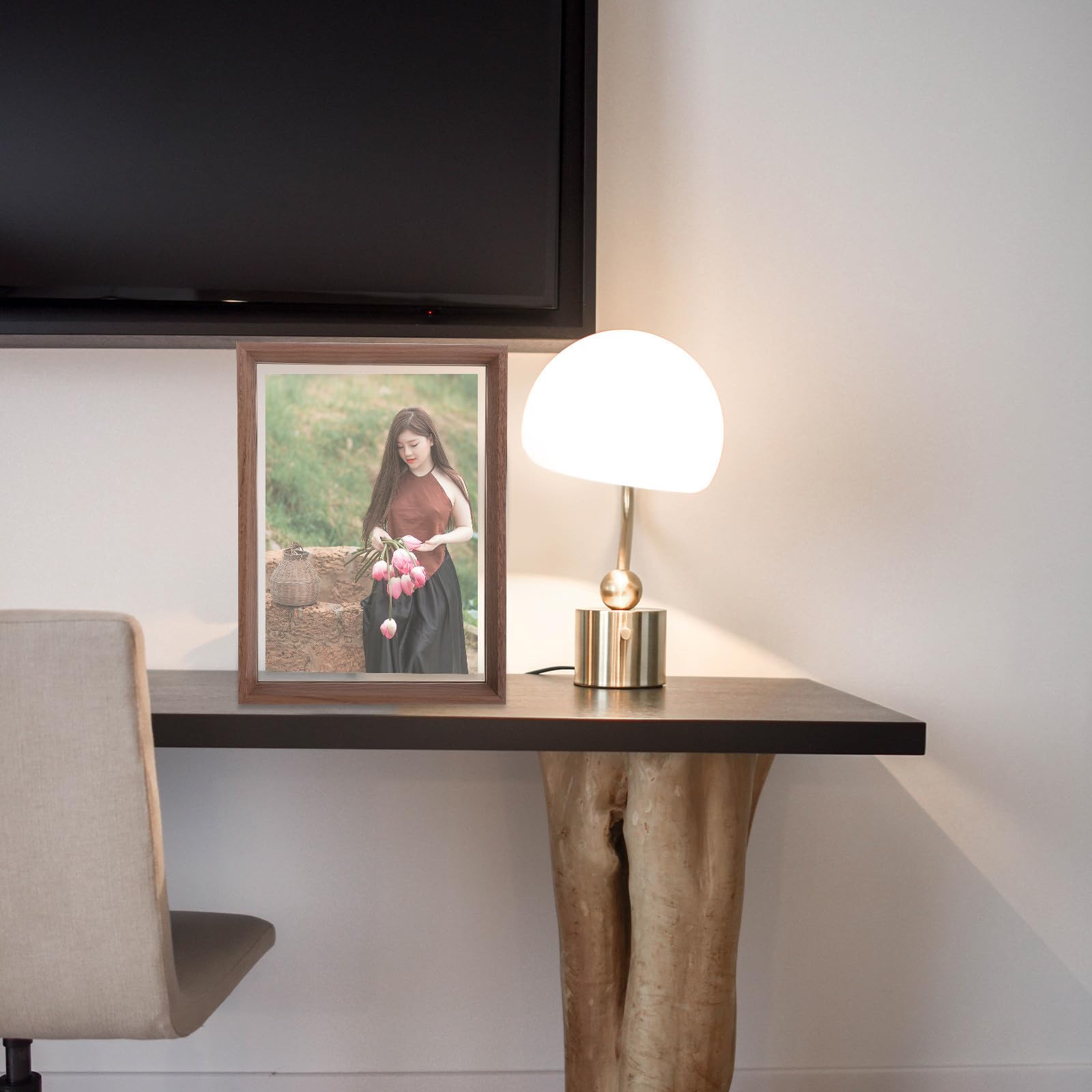 IMIKEYA Photograph Frame A4 in Legno Noce, Cornice Galleggiante Trasparente, Display Frame da Tavolo per Casa e Ufficio