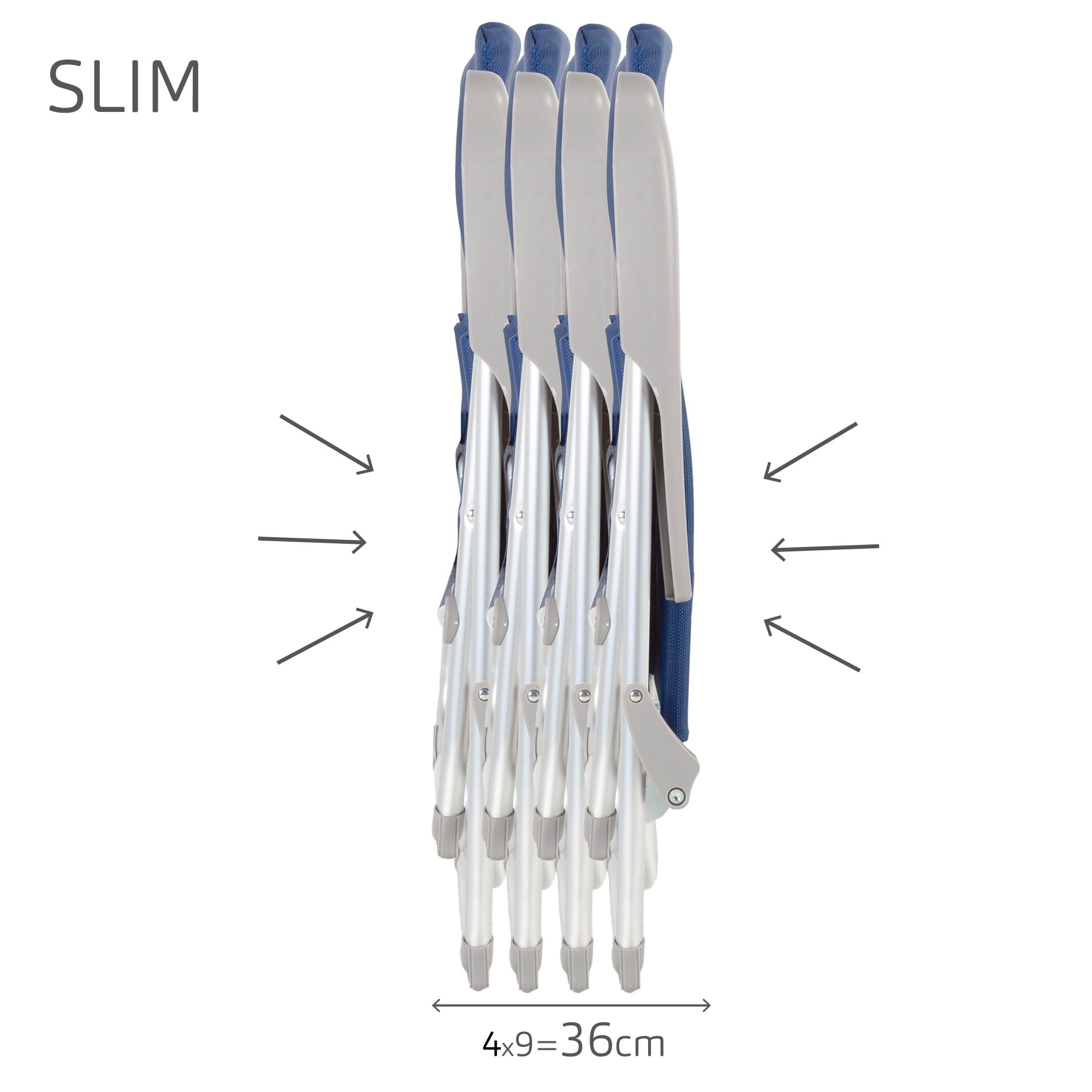 AKTIVE 62661 - Silla de Playa Plegado Slim, reclinable 6 Posiciones antivuelco Azul Marino, Medidas 47x60x94cm, Material: Aluminio, Resistente, Peso máximo soportado 110 kg