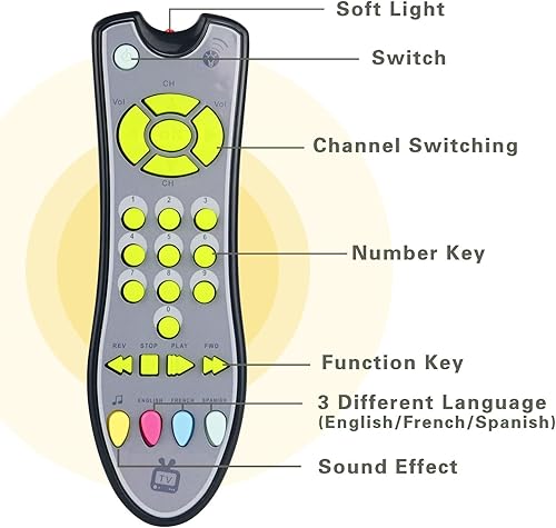 Miniatura 3 de APSUAE Juguete de control remoto de TV para bebé con luz de sonido juguetes educativos realistas con inglés español francés juguete musical para