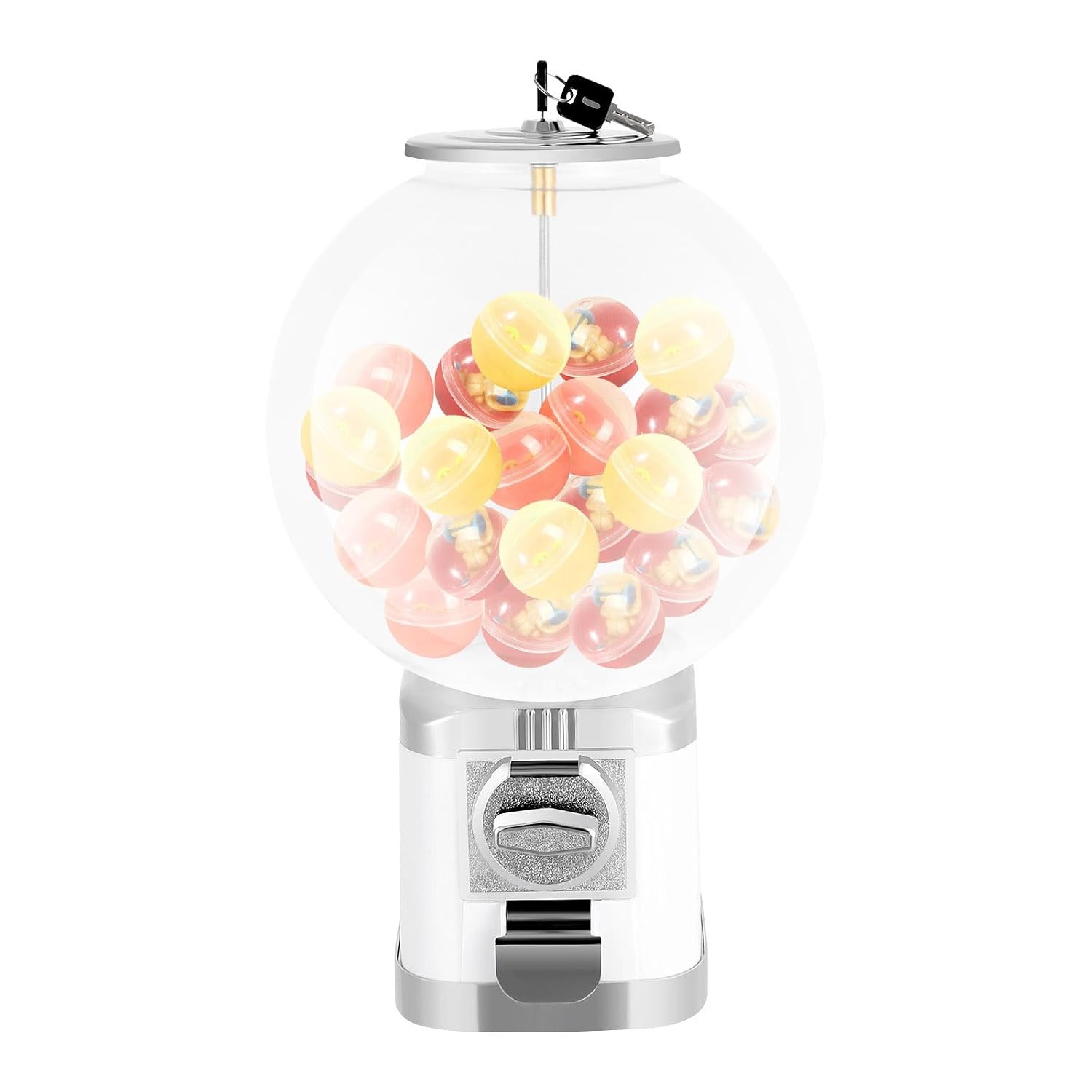 Vending Machine 1 Dollar Coin Gumball Machine Large Capacity 500 x 1.26in Balls Capsule Toy Vending Machine Twister Ball Dispenser for Retail Store, Amusement Park, Game Store (White)