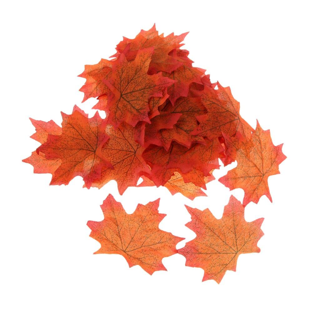 100x Artificial Maple Leaf Autumn Fall Leaves Wedding Garden Dacor Orange