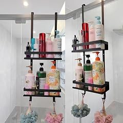 Shower Caddy Hanging Over The Door Rustproof Shower Organizer No Drilling Wall Shelves Bathroom with 2-Tier Rack and