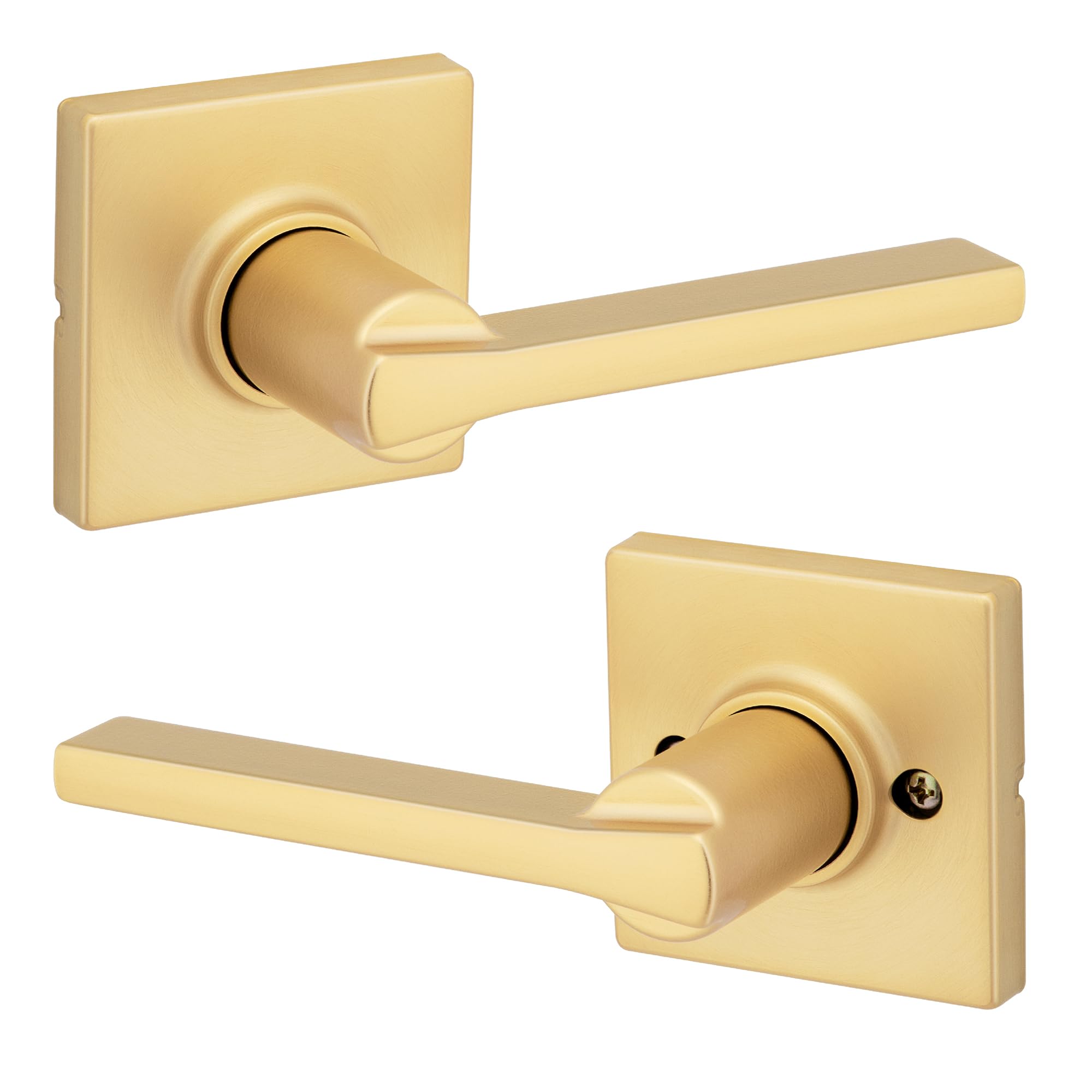 Kwikset Casey Interior Passage Door Handle, Lever for Closet and Hallway Doors, Reversible Non-Locking Handle Lever, Satin Brass