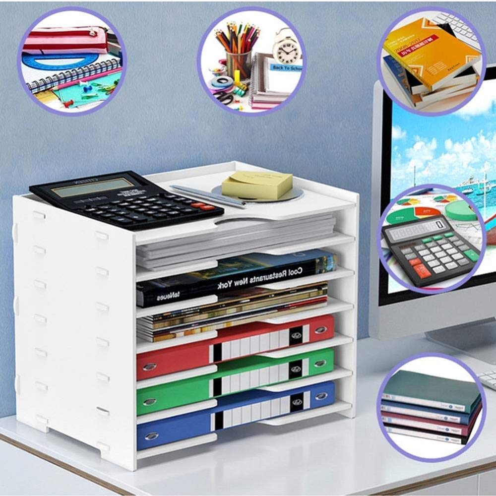 Portadocumenti in Legno Organizer da scrivania, Raccoglitore Stand up di Grande capacità Portadocumenti Bianco A4 Vassoi portaoggetti per Ufficio Scolastico (8 Strati)