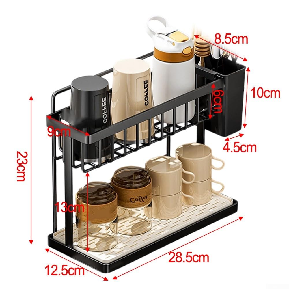 Organizador de fregadero de acero inoxidable diseñado para almacenamiento de esponjas y organización de utensilios con función automática de drenaje de agua (negro)