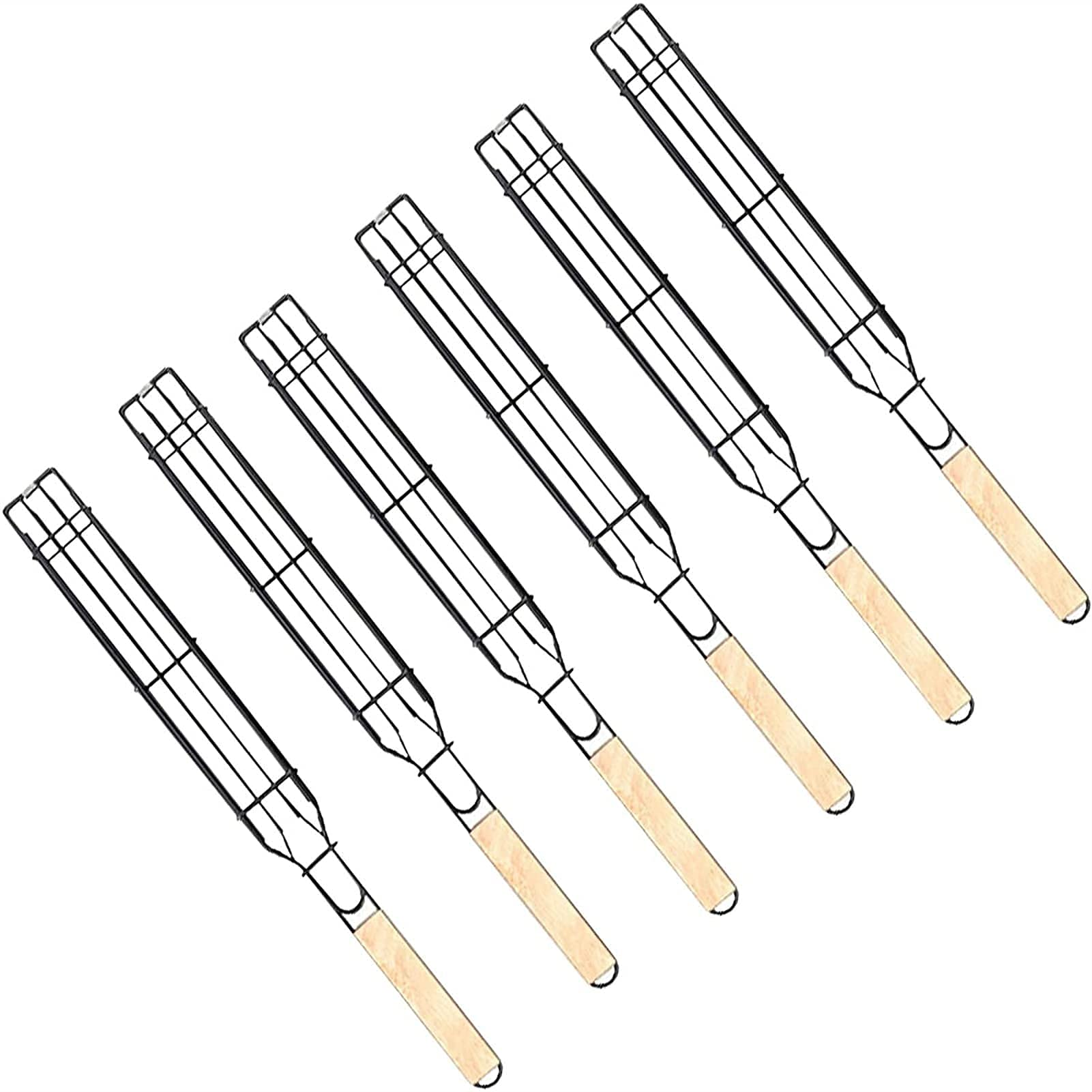 Panier de barbecue à long manche-panier de barbecue compagnon de charbon de bois antiadhésif en acier inoxydable barbecue grill panier de barbecue ensemble de légumes en bois anticorrosifs durables