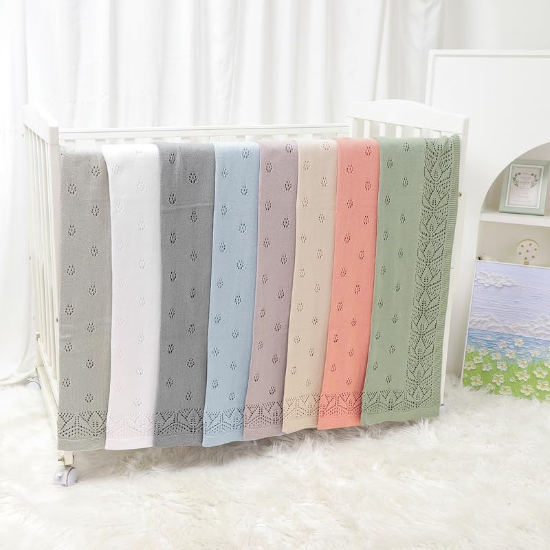 LAWKUL Manta celular para bebé, 100 % algodón, de punto suave, para recién nacidos, niños, niñas, bebés, 100 x 80 cm, color verde | 100 % algodón celular, tejido suave, ganchillo, para recién nacidos, niños y niñas pequeños