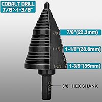 Vista 5 de Step Drill Bit for Metal, 1-3/8" to 7/8", Drill Bit Set for SS, Hard Metal, Wood, HEX Shank, 3-Steps. #207