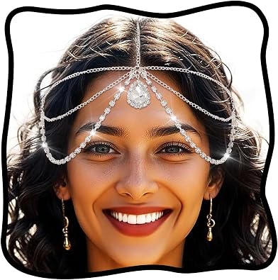 Urieo Layered Rhinestone Head Chain Jewelry Crystal Gold Headpiece Wedding Bridal Costume Hair Accessories for Women