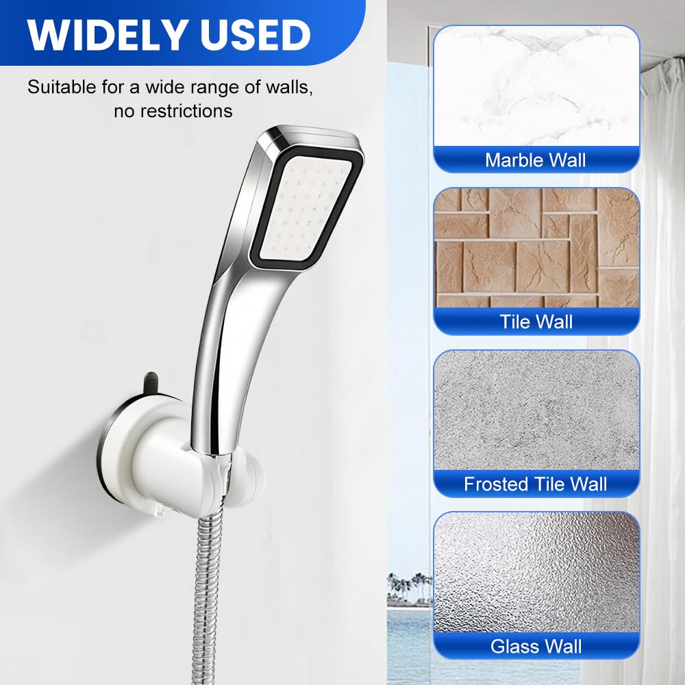 HMCEY Soporte Alcachofa Ducha Ventosa,Sujeta Alcachofa Ducha Pared Sin Taladro,Soporte Cabezal Duchas de Baño Universal,Shower Head Holder para Fijar y Ajustar Los Cabezales de Duchas - Blanco — view 7