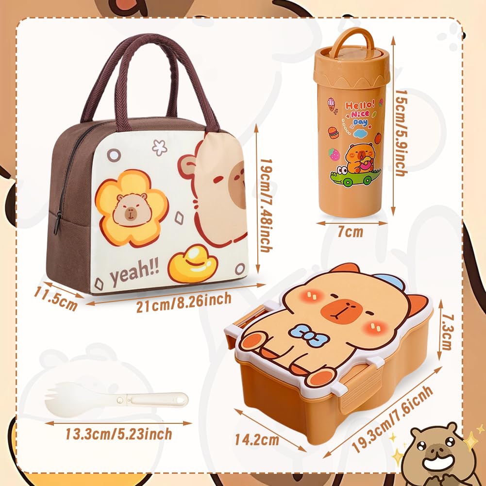 Borsa Per Il Pranzo Capybara E Bambini Con Bicchiere e Porta Pranzo,Set Da Pranzo Per La Scuola,Borsa Termica Lunch Bag Porta Pranzo Al Sacco Cartoni Animati Per Viaggi,Lavoro,Scuola