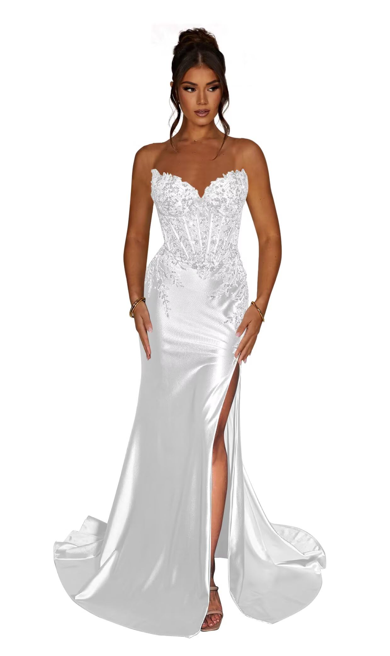 Strapless Prom Dresses for Women 2025 Long Sparkly Sequin Mermaid Evening Dresses Formal Gown with Slit