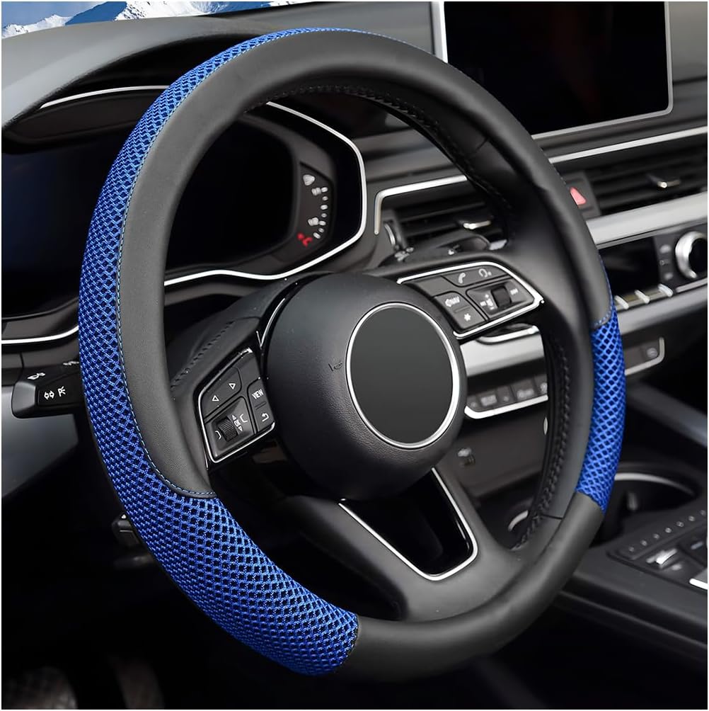 Car Steering Wheel Cover, 14.5-15" Microfiber Leather Ice Silk Breathable Non-Slip Steering Wheel Protector, Cool Auto Interior Decor Accessories, Universal for Truck SUV Van (Red)