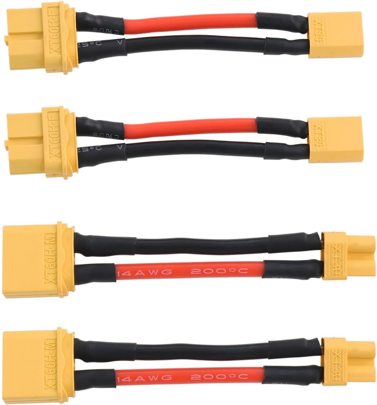 4Pcs XT60 to XT30 Extension Wire XT60 Male to XT30 Female/ XT60 Female to XT30 Male RC Connector Adapter for Lithium Battery Micro FPV Drone (14AWG, 50mm Length)