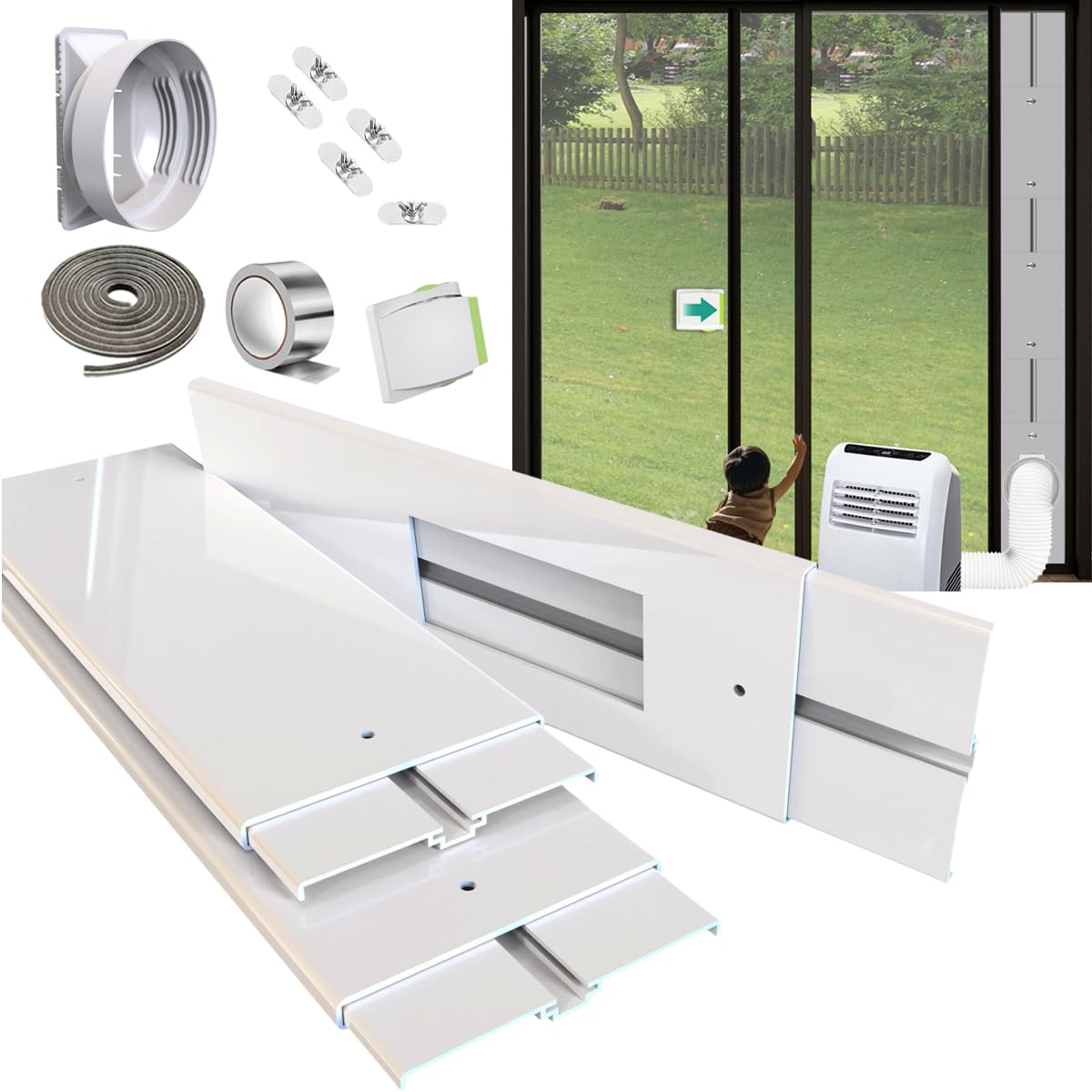 Gulrear Max 95" Sliding Door AC Vent Kit with Weather Stripping & 5.9" Hose Adapter - Portable AC Balcony Door/Window Seal Plates Kit