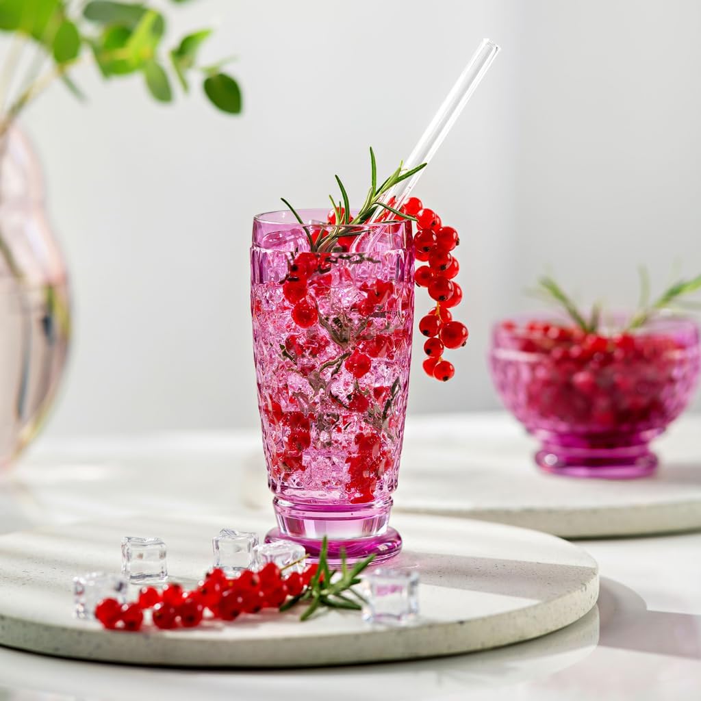 Villeroy & Boch - Boston Berry Long Drink Glass, 10 oz Capacity, Crystal Glass for Cocktails, Made in Germany, Dishwasher-Safe, Pink
