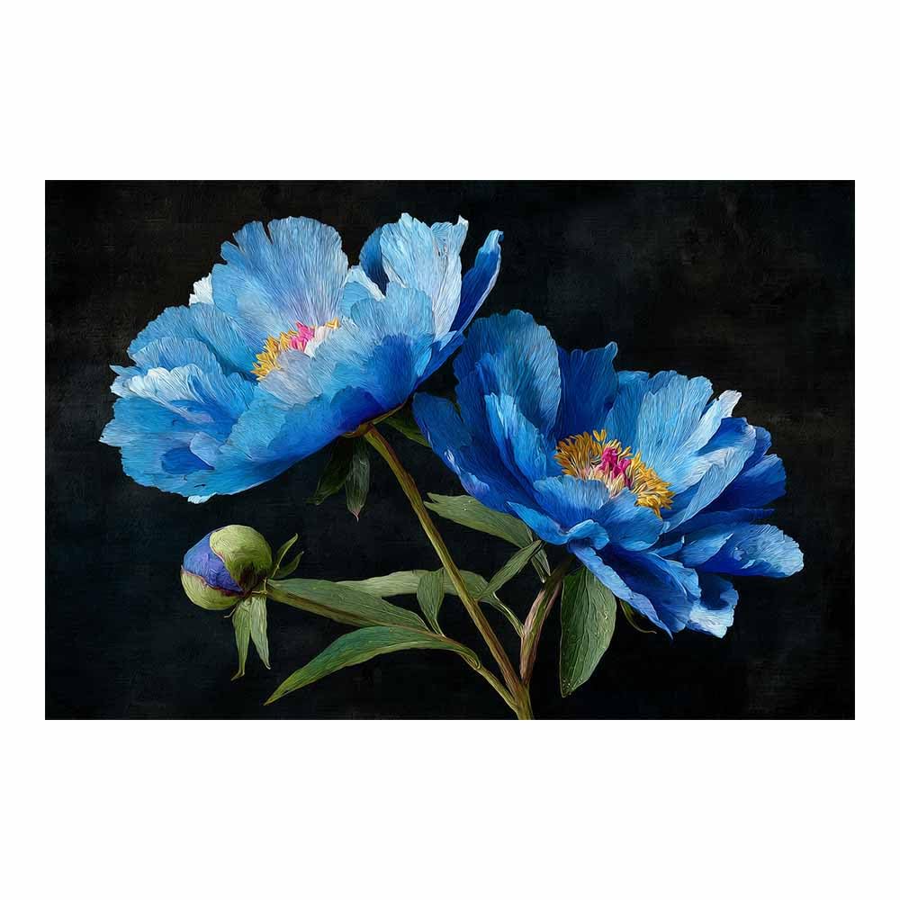 Xeniou Multicolor Flowers Canvas Darkest Blue Peony Artwork Canvas Wall Art, For Bathroom Living Room Bedroom Office Kitchen(Multicolor)-80X120cm Unframed