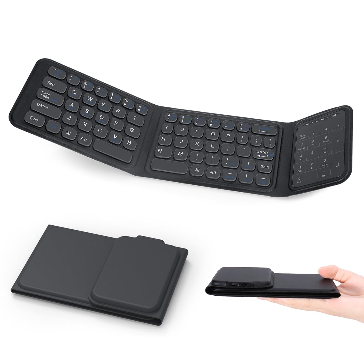 【極薄型】LAMA キーボード 折りたたみ bluetooth ワイヤレス iOS/Windows/Android/Mac/iPad/iphone対応 3台デバイス切り替え 軽量 折り畳み キーボードテンキー タッチパッド付き 充電式 無線 携帯便利 ブラック