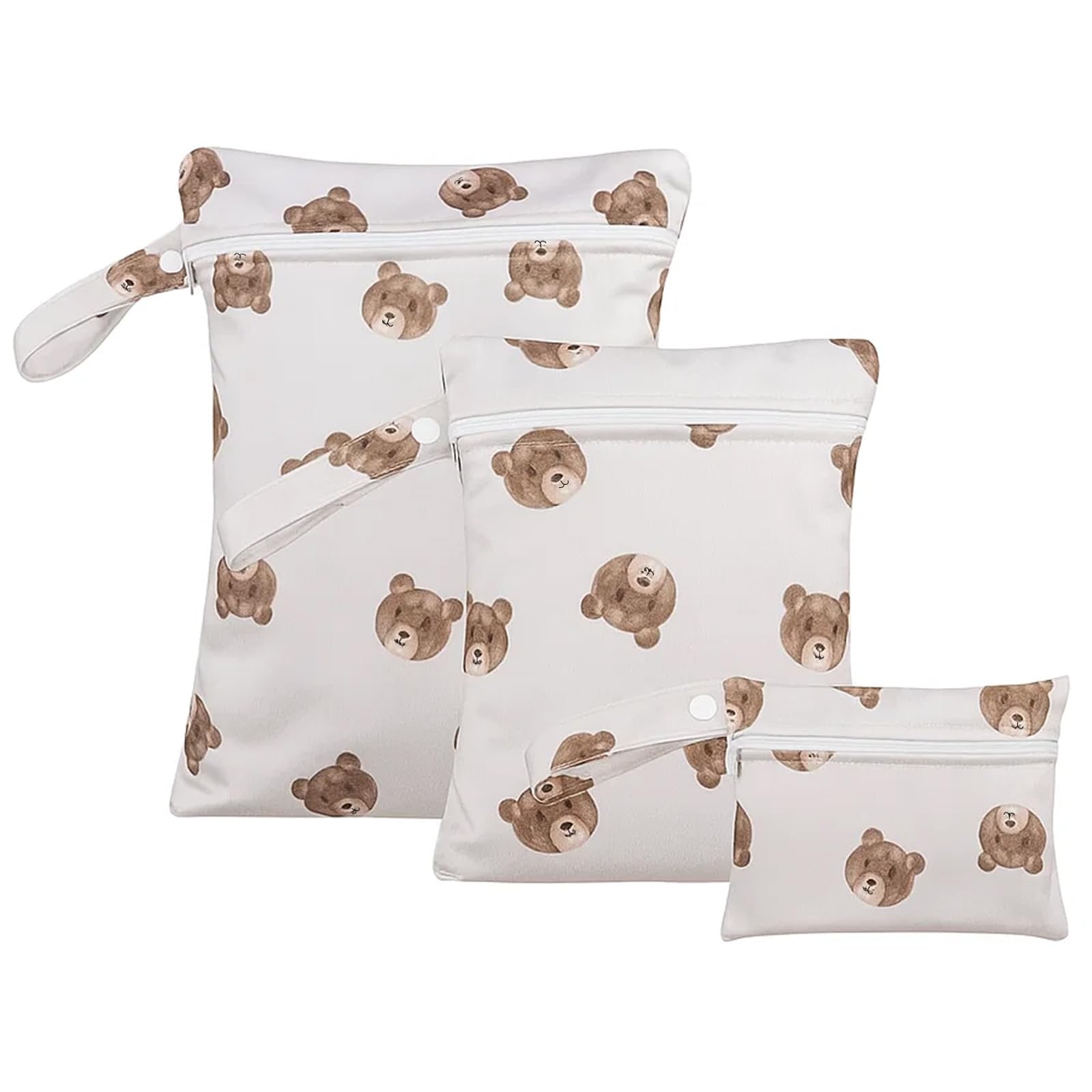 3 Pcs Bear Pattern Nappy Bags, Waterproof Wet Bag Organiser for Swimming Travel Storage