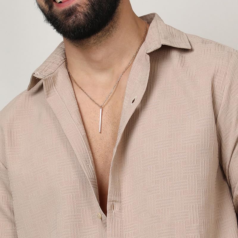 Image of CAHOOT Men's Self-Design Striped Shirt for Casual Wear | Spread Collar | Long Sleeve | Button Closure | Shirt Crafted with Comfort Fit for Everyday Wear