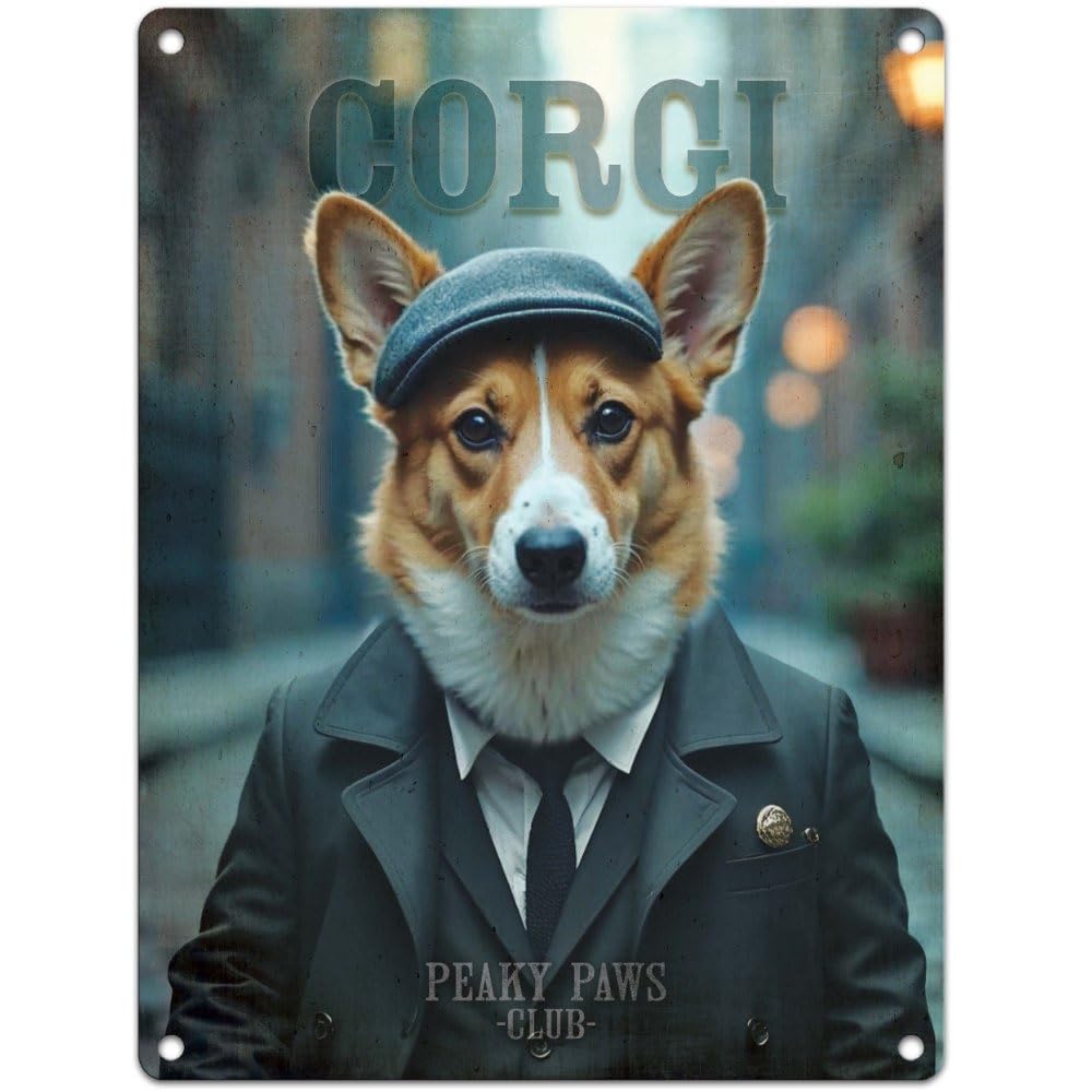 Small (150 x 200mm) Metal Sign - Peaky Paws Club - Corgi
