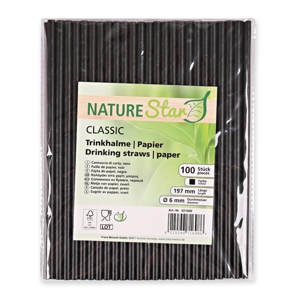 FRANZ MENSCH 3000 Stück NATUREStar Papiertrinkhalme Classic, einfarbig | FSC®-Mix, L: 19,7cm, grün, Ø: 0,6cm, Karton, Strohhalme Papier, Trinkhalme, Papierstrohhalme