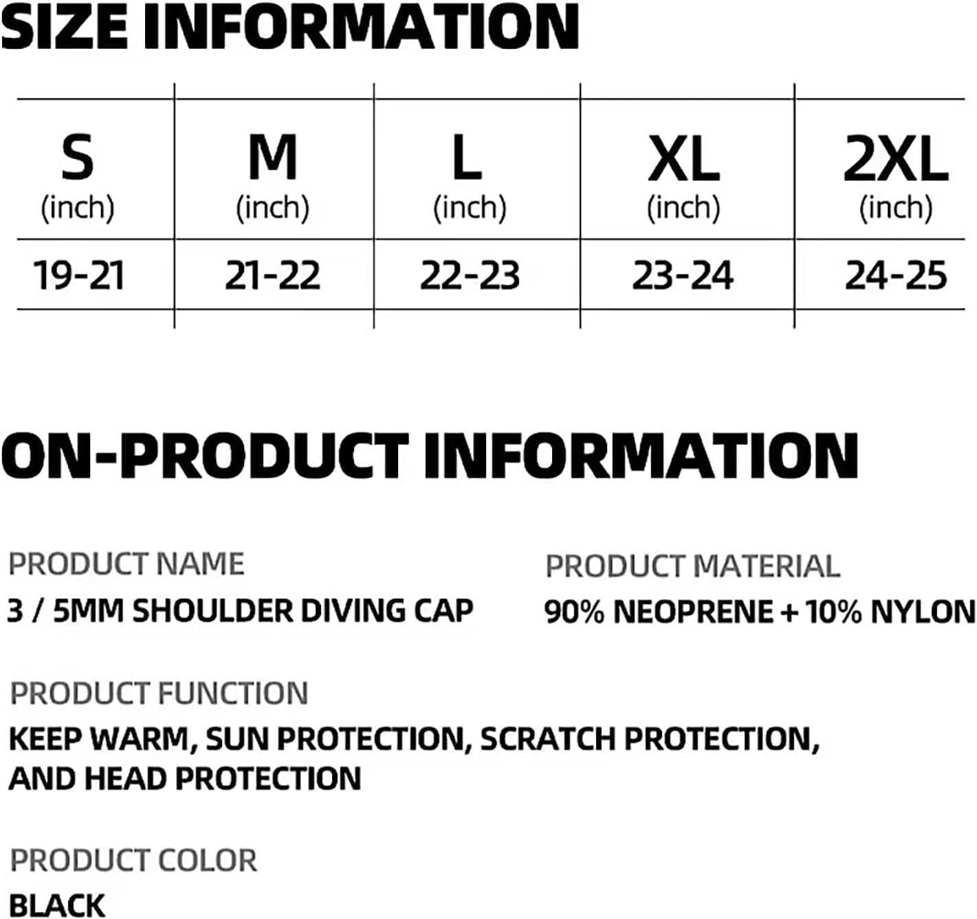 3MM/5MM Neoprene Scuba Diving Hood with Shoulder Snorkeling Equipment Hat Cap Winter Swim Warm Wetsuit Spearfishing Diver (5MM Black, X-Large)