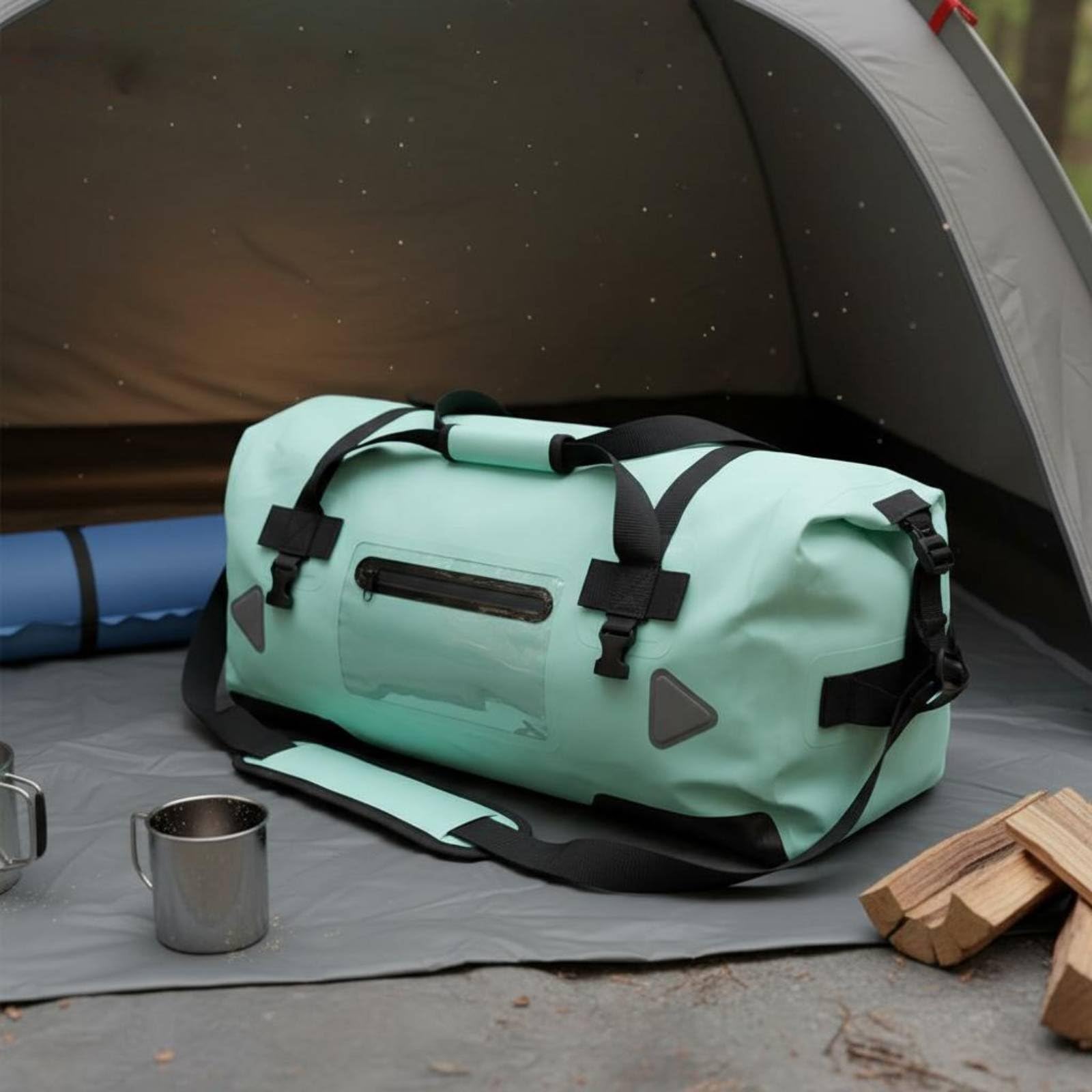 Qianly Borsone Impermeabile da 60L Grande Capacità Borsa da Viaggio Arrotolabile Resistente Borsa Motocicletta in PVC per Campeggiatori, Sport Acquatici, Array, Grigio, 70L