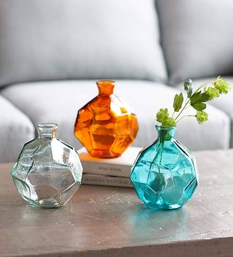 Miniatura 5 de Jarrón de vidrio reciclado Origami  5 pulgadas de diámetro x 7.5 pulgadas de alto  Jarrones de vidrio geométrico para arreglos florales y centros de