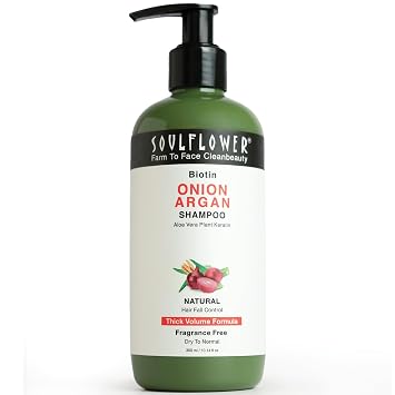 Soulflower Biotin Shampoo for Hairfall Control, Strengthening, Hydrates & Protects hair, Cruelty Free, Vegan, Paraben & Sulfate Free, Aloevera, Onion & Plant Keratin - 10 oz