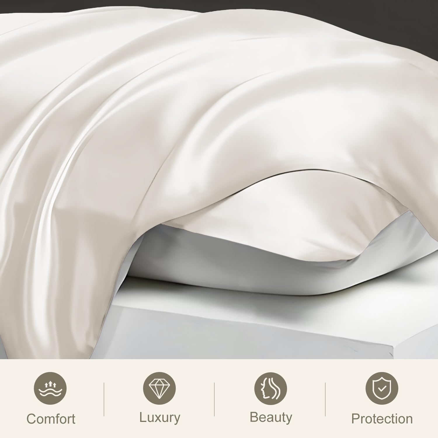 DAISYSILK 100% Mulberry Silk Pillowcase, 19 Momme, Dual-Sided with Lyocell Underside – Soft Pillowcase for Hair & Skin with Zipper Closure (Ivory, Queen)