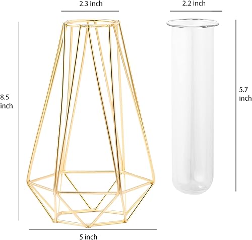 Miniatura 7 de Jarrón dorado y 100 piezas de hierba seca de las pampas para decoración del hogar, florero para decoración, jarrones geométricos para centros de