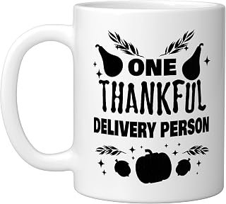 One Thankful Delivery Person Thanksgiving Delivery Person Ceramic Mug, White